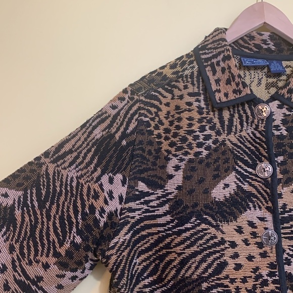 Jane Ashley Mixed Animal Print Woven Tapestry Button Unlined Blazer Coat L - Picture 14 of 17